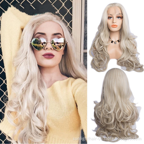 Cosplay longest 16/1001# Blonde Body Wave Middle Part Heat Resistant Synthetic Lace Front Wigs Fiber Hair For Women